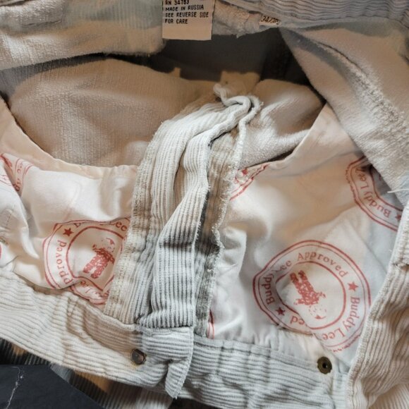 Vintage Lee Dungaree Corduroy Pants Mens 34x28.5 Tag 34x30 Beige Carpenter - Picture 3 of 7